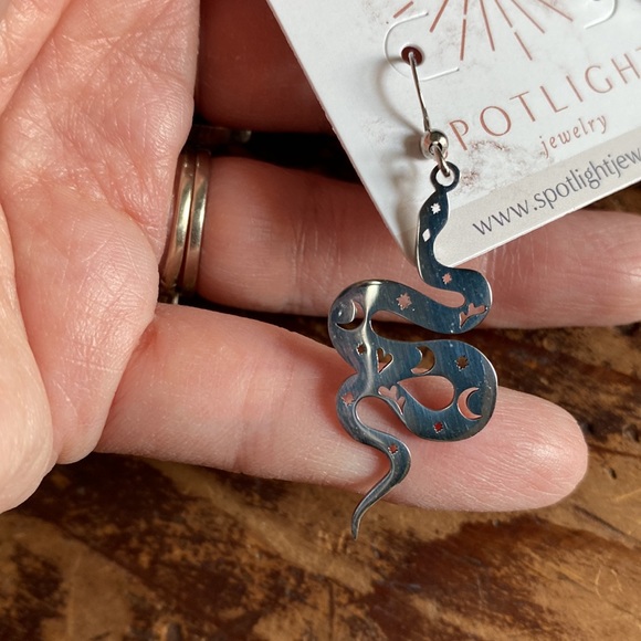 Witchy Silver Snake Moon Phase Earrings - Picture 2 of 4